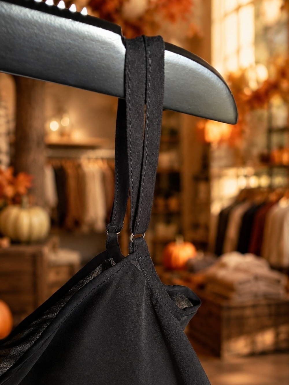 Women's Black Satin V-Neck Camisole with Scalloped Hem - Classic, Witchy, Goth - Picture 3 of 5